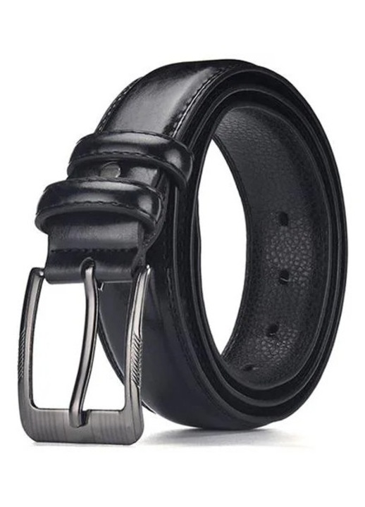 INF Curea din Piele cu Catarama cu Ac pentru Barbati, 120 cm, Neagra, Stil Retro