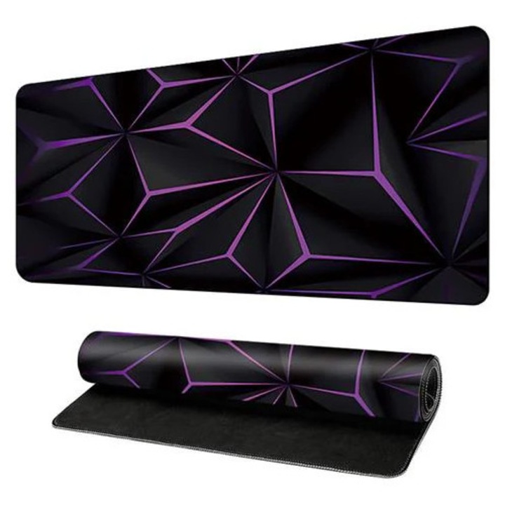 Mouse pad K0285-EP0814-HJ32130, suprafata textil neteda, baza din cauciuc antiderapant, imprimat geometric negru/violet