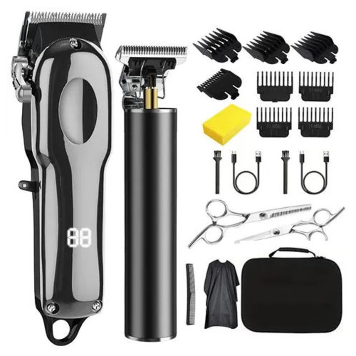 Set aparat de tuns led gun silver cu accesorii complete si husa de calatorie