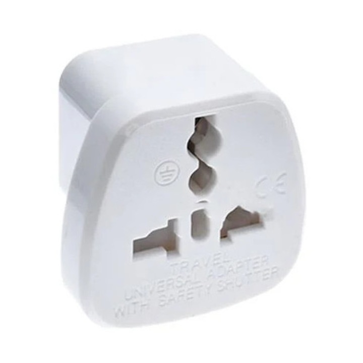 Adaptor de calatorie universal K0285-EP0814-HJ32261, standard european, cu obturator de siguranta, alb