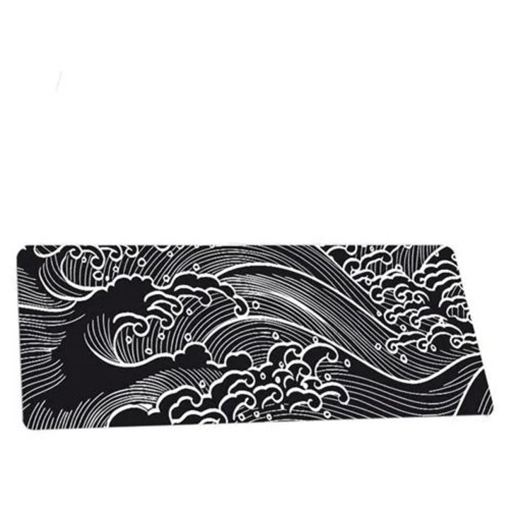 Mouse pad K0285-EP0814-HJ32736, pentru gaming, margine cusuta, gros, baza antiderapanta, negru/alb
