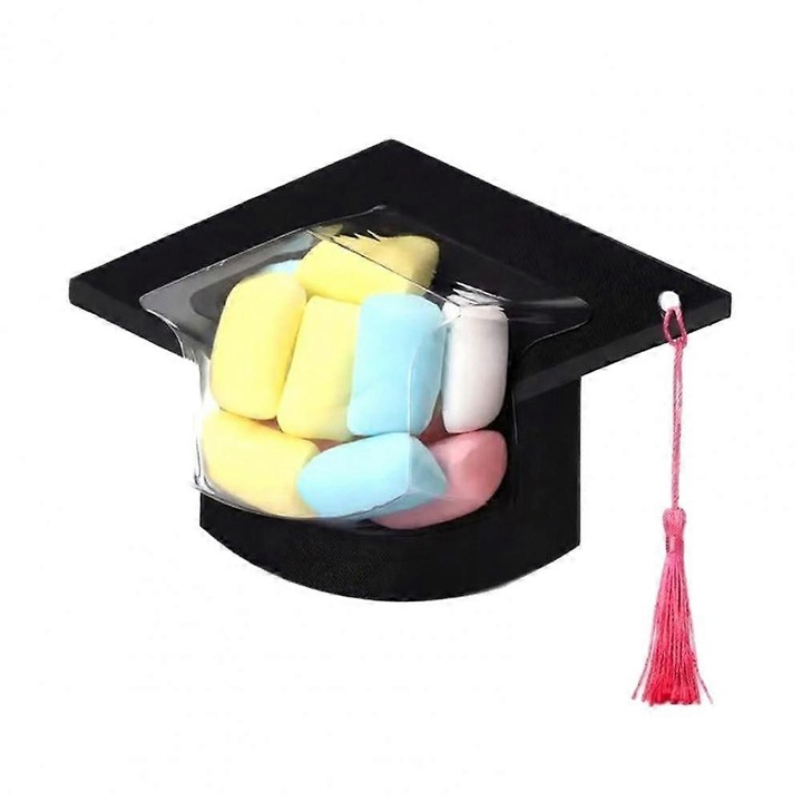 Felicitare Candy Dome, capac absolvire negru cu ciucure roz, 2026, carton