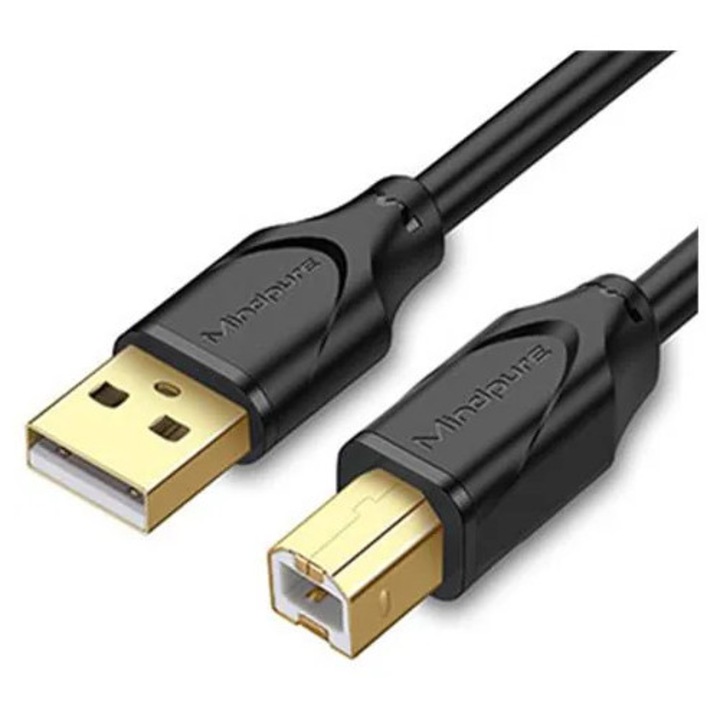USB 2.0 кабел за принтер, позлатен, 5м, бърз трансфер, стабилно захранване
