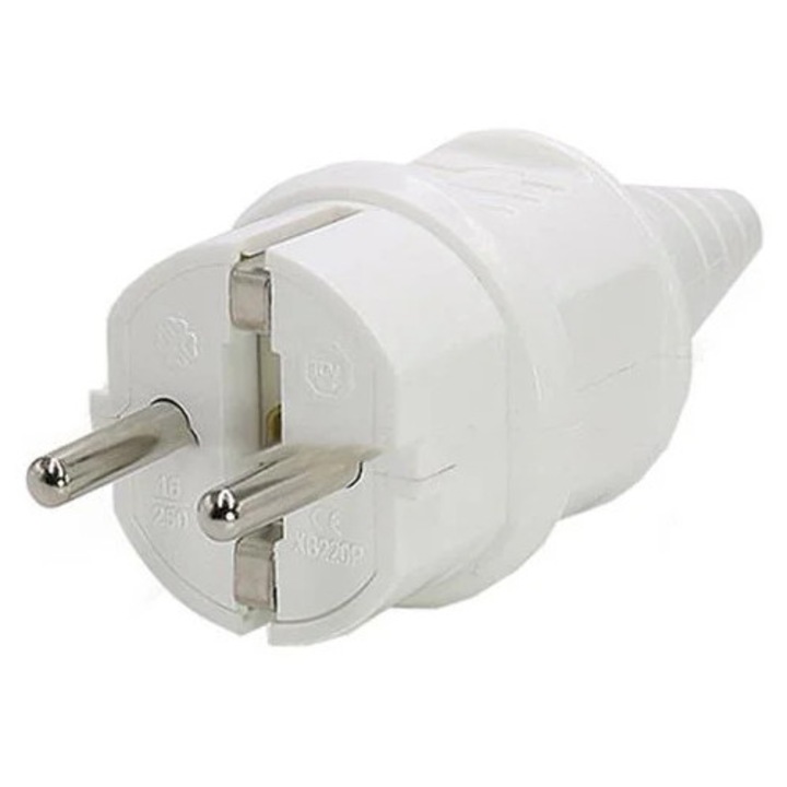 Adaptor de priza european K0285-EP0814-HJ34084, impamantat, 16A 250V (max. 3800W), alb