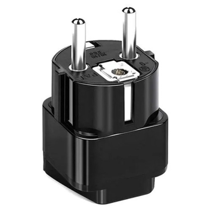 Adaptor de priza standard european K0285-EP0814-HJ34067, pini din cupru pur, carcasa ABS+PC, 100W, AC100-250V, negru