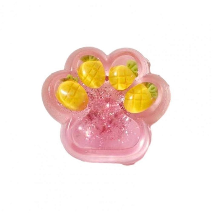 Jucarie antistres laba pisica, TPR transparent, cu sclipici, 7cm