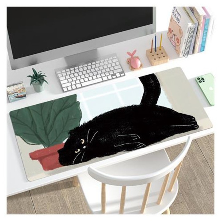 Mouse pad K0285-EP0814-HJ34721, gaming XXL cu imprimeu pisica, multicolor, 900 x 400 x 3 mm