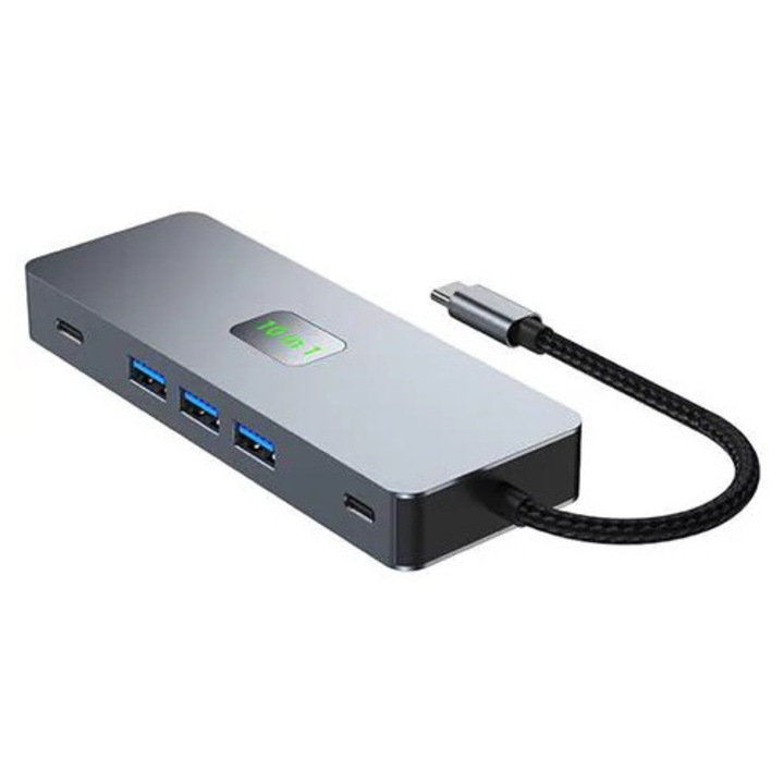 Statie docking USB-C 10-in-1, dublu display 4K60Hz, negru