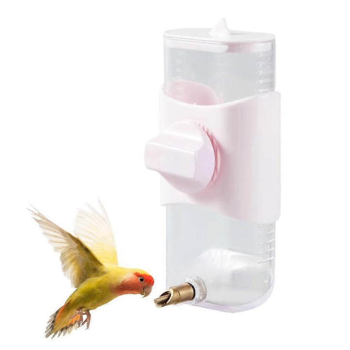 Sticla Apa Papagali, 280ml, plastic, alb-galben-verde-roz, 8x8x16cm