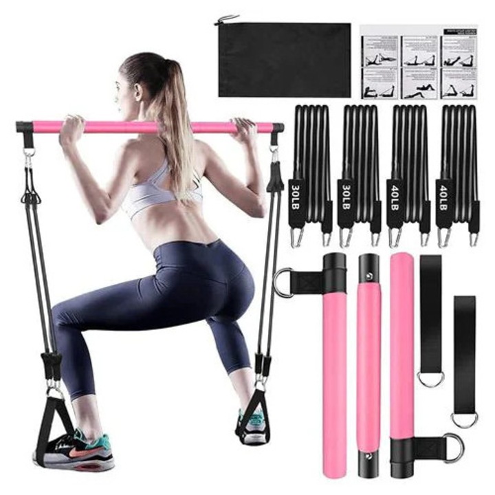 Pilates készlet gumiszalagokkal, komplett szett, fekete