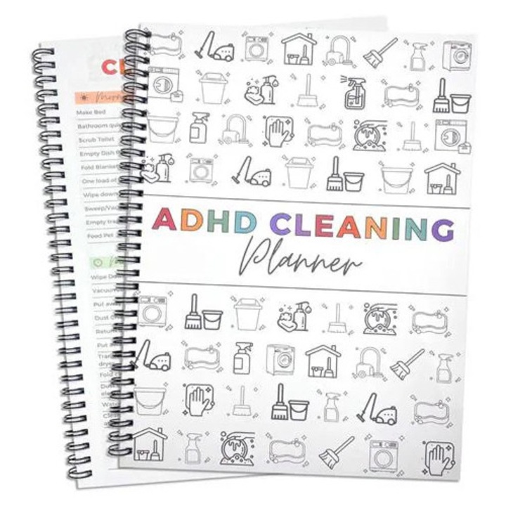 Planificator de curatenie pentru ADHD, coperta satinata colorata, program anual si saptamanal, spiralat, Multicolor, K0285-EP0814-HJ36655