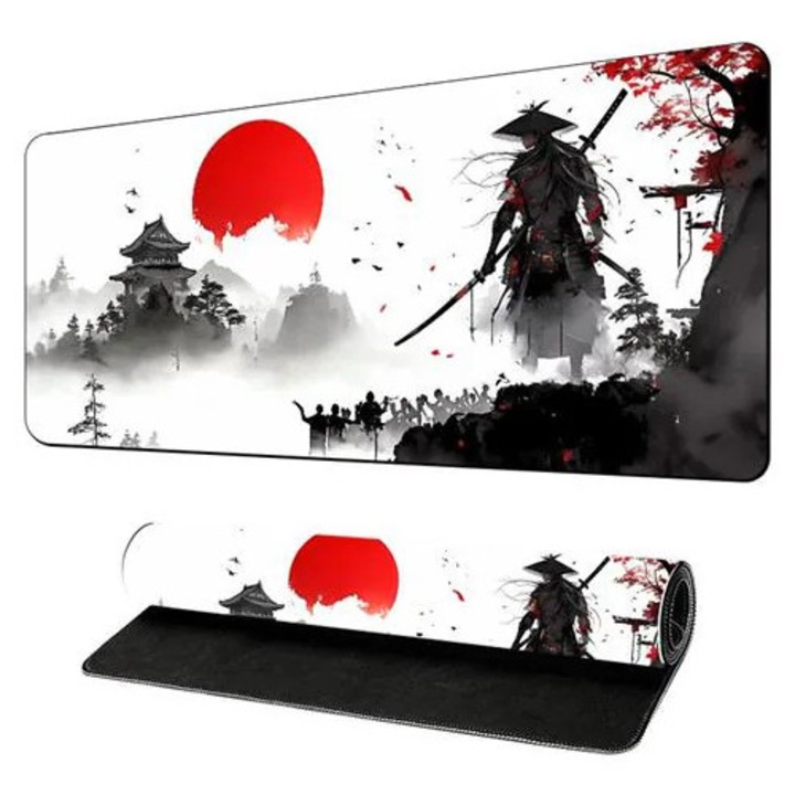 Mousepad XXL K0285-EP0814-HJ29970, imprimare anime samurai, margini cusute, baza antiderapanta, suprafata optimizata pentru gaming, Multicolor