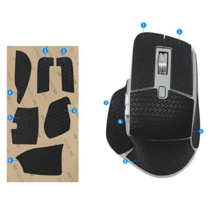 Tapadó egérborítás Logitech MX Master 3/3S-hez, texturált csúszásgátló, fekete, 6 darabos készlet, K0285-EP0814-HJ33289