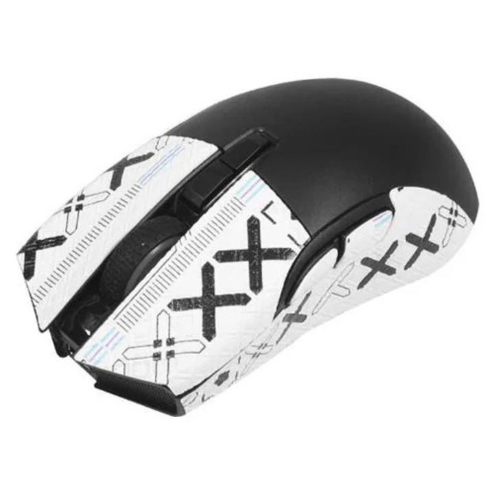 Skin autocolant pentru mouse Darmoshark N3, suprafata anti-alunecare texturata, alb cu model, K0285-EP0814-HJ34088