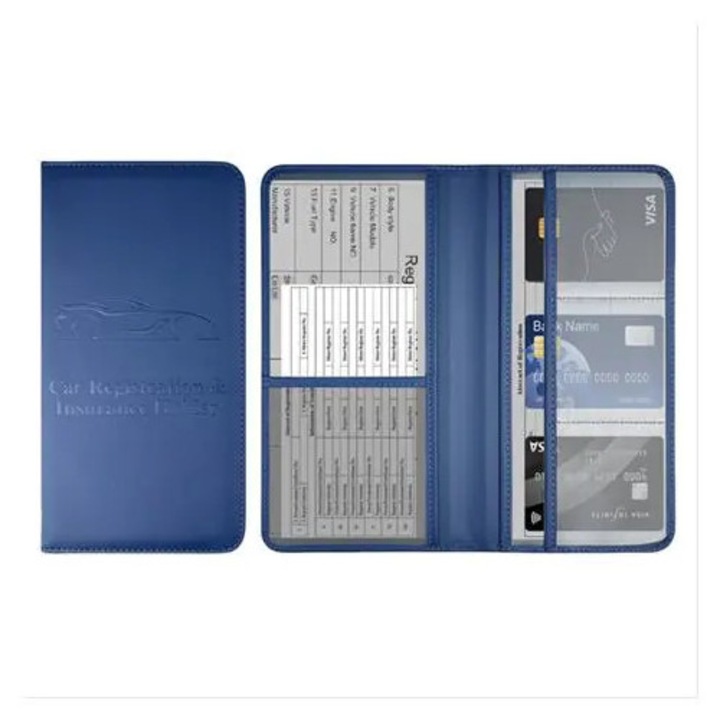 Porta documente auto piele PU albastru 22x14cm
