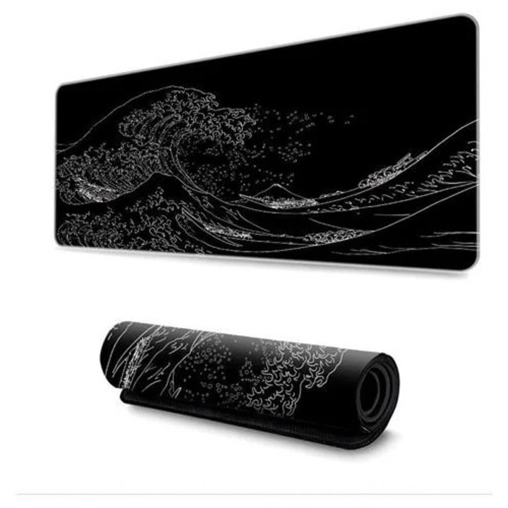 Covoras pentru mouse K0285-EP0818-HJ39148, extins pentru birou si gaming, acopera tastatura si mouse, negru/alb