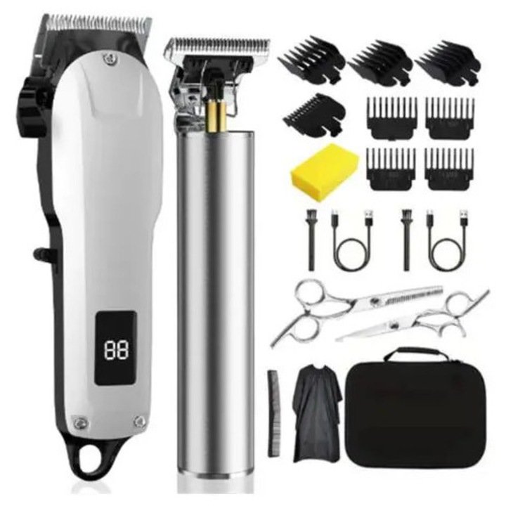 Set aparat de tuns 2 piese, putere 10w si 5w, alb perlat, cu display LED