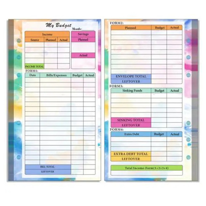 Planner bugetar A6 K0285-EP0818-HJ39214, pagini pretiparite pentru venituri, cheltuieli si economii, Multicolor, format A6