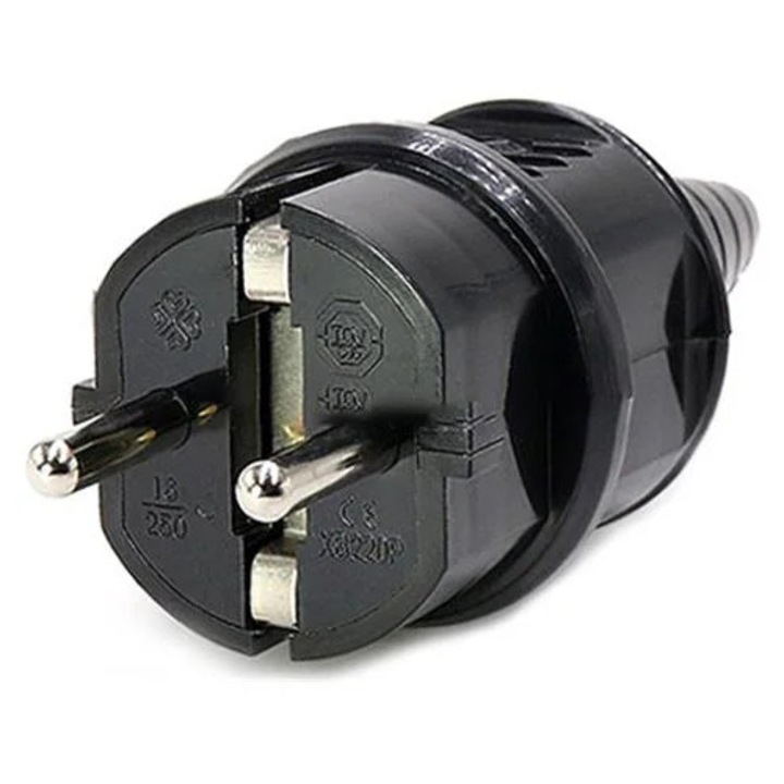 Adaptor de calatorie european K0285-EP0814-HJ34889, cu impamantare, AC 250V 16A (max 3800W), negru