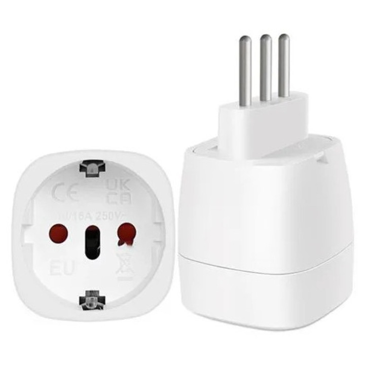 Adaptor de priza pentru calatorie K0285-EP0818-HJ37638, adaptor UE la Italia (Type L), 16 A 250 V, alb