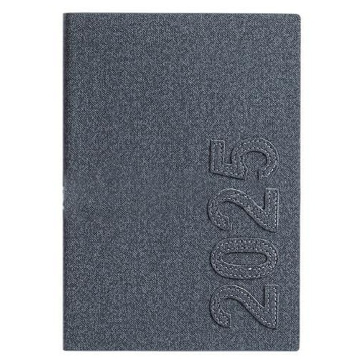 Agenda 2025 A5 zilnic K0285-EP0814-HJ32971, coperta textila embosata 3D, negru
