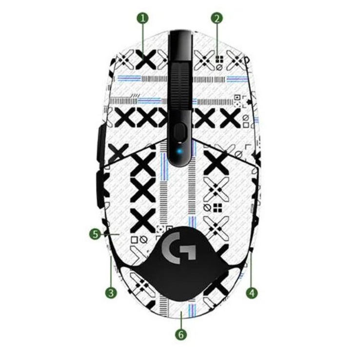 Autocolante antialunecare pentru mouse Logitech G304 K0285-EP0818-HJ37659, PU texturat, alb/negru