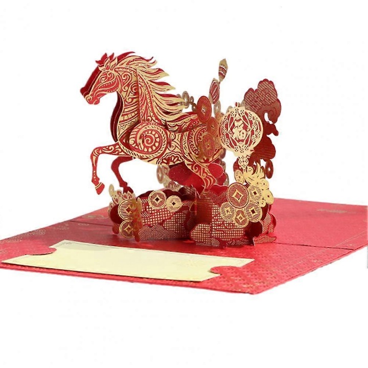 Felicitare 3D Pop-Up Anul Nou Chinezesc 2026 Cal Multicolor 15x20cm