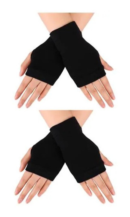 INF 2 Perechi de Manusi Fara Degete Elastice Calde de Iarna Unisex Negre