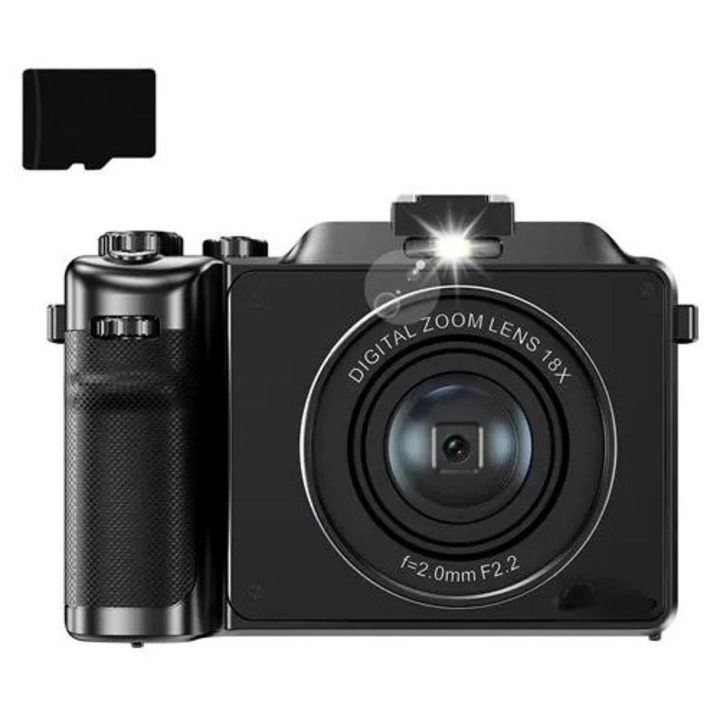 Digitális fényképezőgép 48MP 4K 18x zoom autofókusz 32GB memória fekete