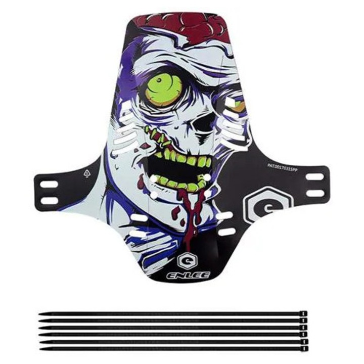 Aparatoare noroi pentru MTB K0285-EP0818-HJ42323, prindere rapida, din PP flexibil, print grafic, multicolor, set cu 6 coliere