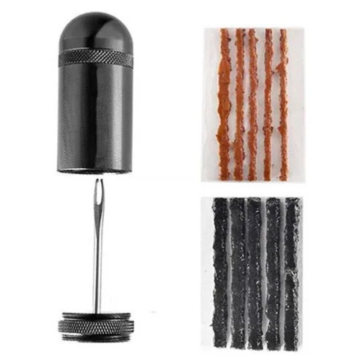 Kit de reparare anvelope tubeless pentru bicicleta K0285-EP0818-HJ42377, instrument cu varf furcat si benzi plug, negru
