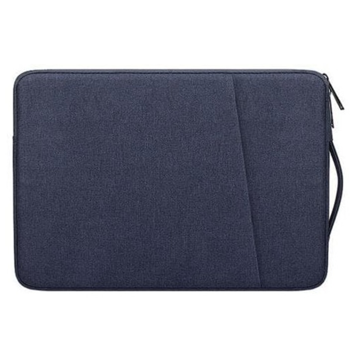 Husa pentru laptop, textil, protector anti-soc si anti-static, cu fermoar si maner lateral, K0285-EP0818-HJ41213, bleumarin, 14.1"