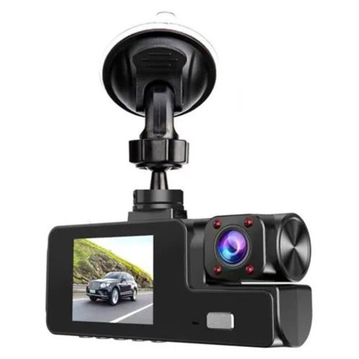 Camera auto A22 K0285-EP0818-HJ48843, HD, vizionare nocturna cu infrarosu, lentile triple, Wi‑Fi, card TF 32GB inclus, negru