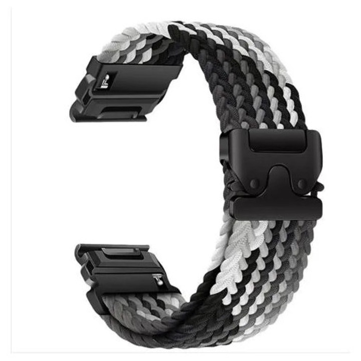 Curea pentru ceas din nylon elastic impletit cu catarama magnetica, compatibil Garmin Fenix 8/7X Pro / 955 / 965, multicolor, 22 mm