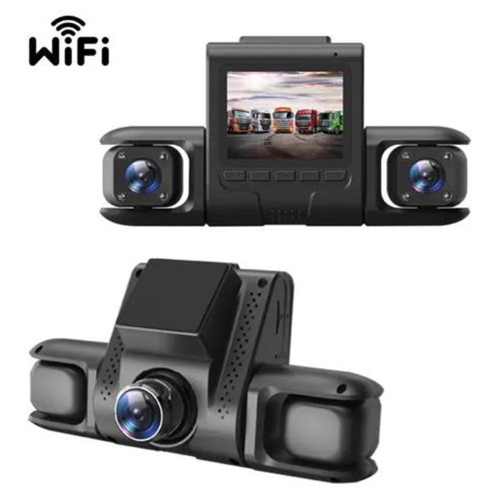 Camera auto (dash cam) Y13 K0285-EP0818-HJ42971, quad-lens HD cu vizibilitate pe timp de noapte, inregistrare 4 canale, Wi‑Fi, card TF 32GB inclus, negru