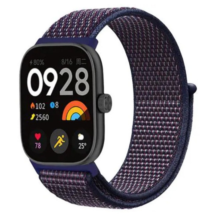 Каишка за смарт часовник от найлон, съвместима с Xiaomi Smart Band 8 Pro / Redmi Watch 4, тъмносин/лилав