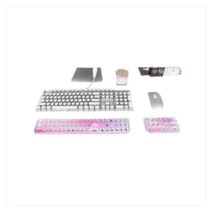 Set suport pentru mouse si tastatura K0285-EP0818-HJ44899, pad gel de silicon ergonomic cu suport pentru incheietura, tastatura si mouse, transparent/roz