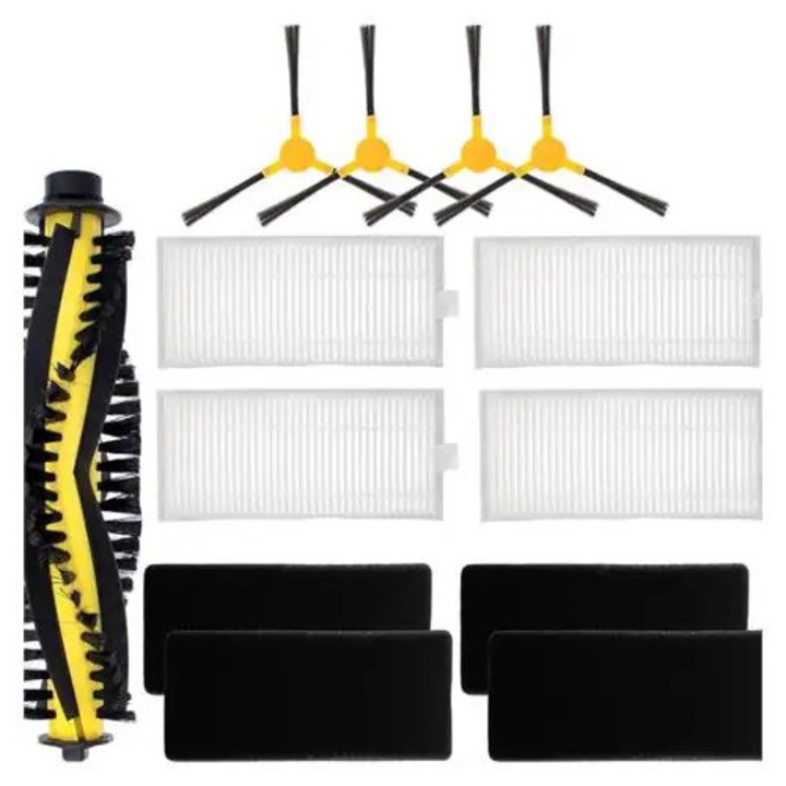 Kit piese de schimb pentru aspirator robot compatibil Tesvor x500 Pro/M1/T8/S6 si Neatsvor x500/x600, 1 perie centrala, 4 perii laterale, 4 filtre HEPA, 4 filtre din spuma, Multicolor, K0285-EP0818-HJ50338