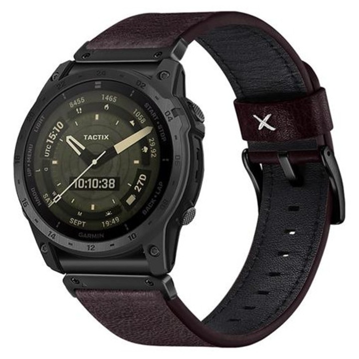 Каишка за часовник от телешка кожа, съвместима с Garmin Fenix 8/7X/3, тъмнокафява, 26 мм