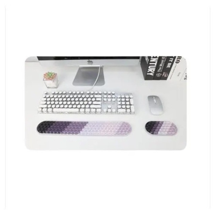Set suporturi pentru incheietura tastatura si mouse K0285-EP0818-HJ44795, gel siliconic ergonomic, transparent cu bile colorate, multicolor, 2 buc.