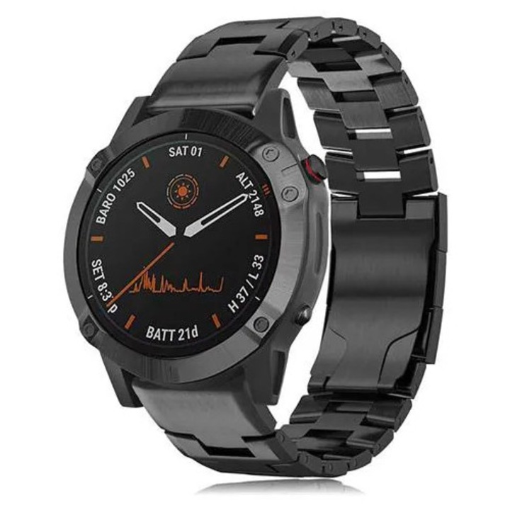 Bratara ceas din titan, curea metalica cu eliberare rapida, 26 mm, compatibila cu Garmin Fenix 7X/6X/5X, negru