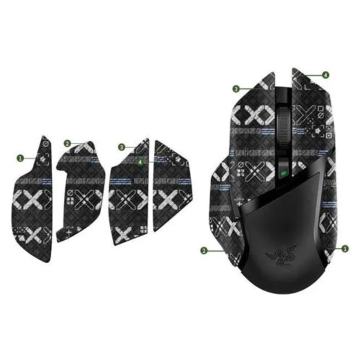 Set benzi aderente din PU pentru mouse, compatibil Razer Basilisk V2 Pro, negru/gri, set 5 piese, K0285-EP0818-HJ49894