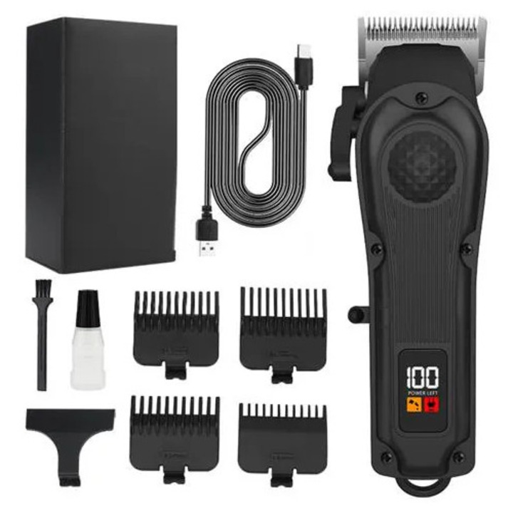Masina de tuns par profesionala K0285-EP0818-HJ41318, motor 7000 rpm, incarcare USB, afisaj digital, negru