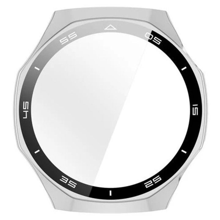 Husa din PC cu folie temperata si scala integrata, compatibila cu Huawei Watch GT6 Pro 46mm, argintiu