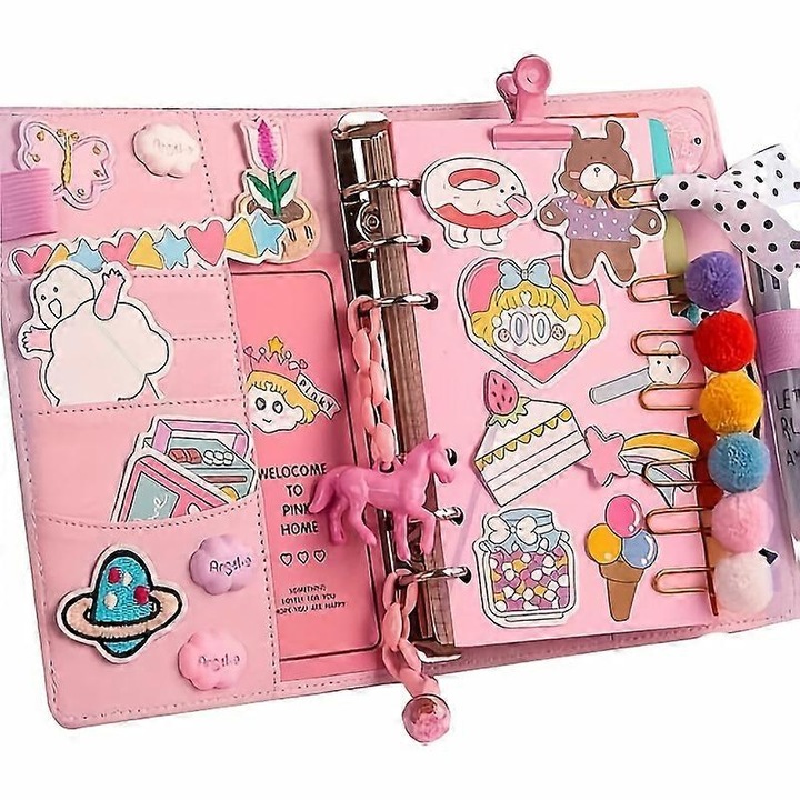 Set agenda jurnal DIY, caiet A6, piele, multicolor