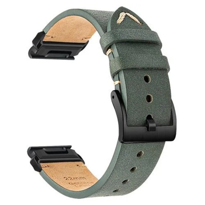 Каишка за часовник от естествена телешка кожа, съвместима с Garmin Fenix 8/7x/3, модел K0285-EP0818-HJ41581, зелена, 22 мм