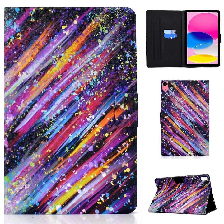 Husa tableta multicolora, piele PU, suport reglabil, protectie 360°, 10.9 inch