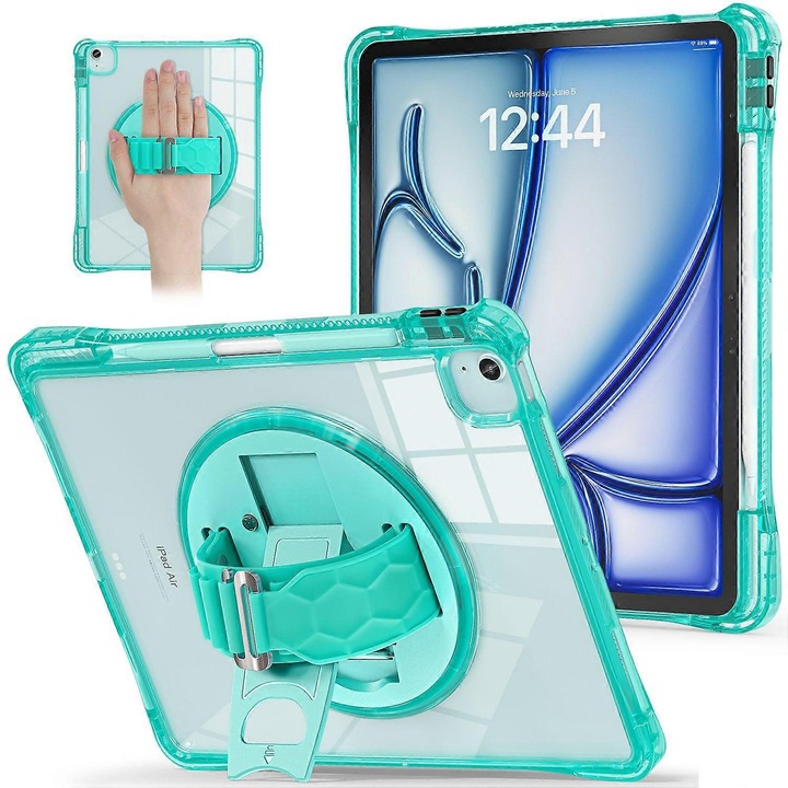 Husa tableta cu suport rotativ, protectie completa, verde deschis, 12.9x13 inch