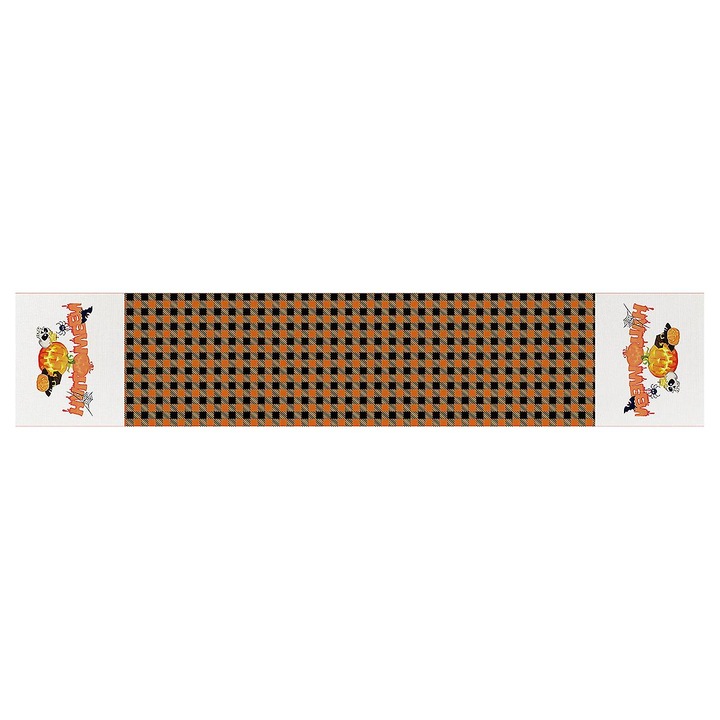 Fata de masa Halloween din in, 33x183cm, negru portocaliu, decor tematic