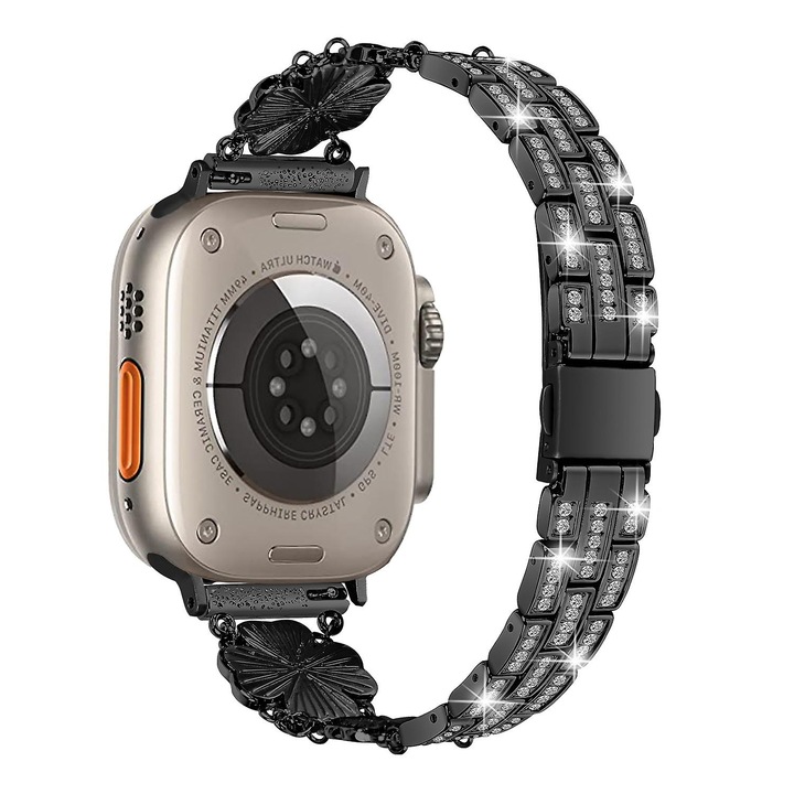 Curea metalica ceas smartwatch, trifoi, negru, 14x20.3cm